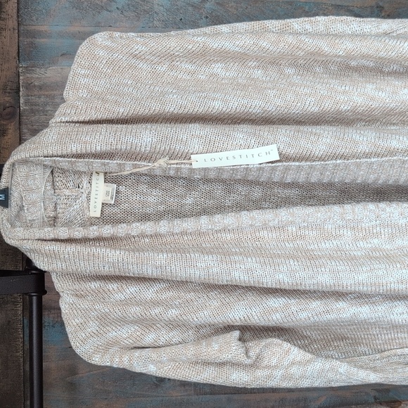 NWT Love Stitch Knitted Draped Lapel Open Cardigan in Tan / White - One Size - Picture 4 of 7